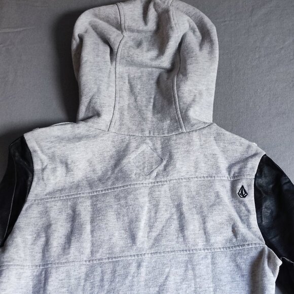 Volcom Enemy Jacket women's size S light grey with black faux leather sleeve - Picture 4 of 11
